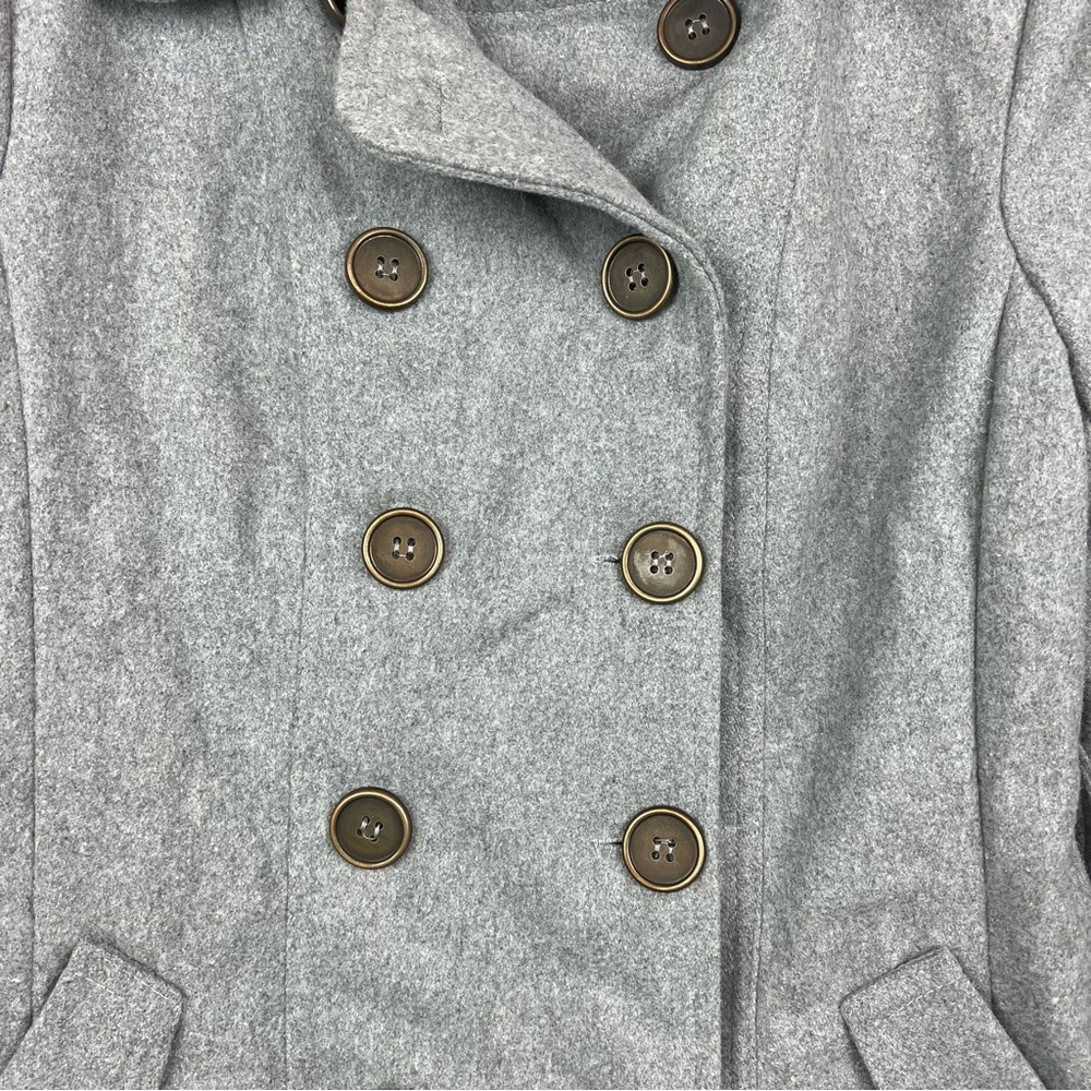 NWT New Look Girls Wool Blend Pea Coat Size L Gray Buttons Pockets - Picture 6 of 16